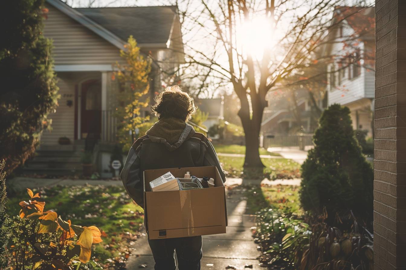 Alt d'image: "Personne en arrêt maladie préparant des cartons pour un déménagement sans tracas de Colombes vers un nouveau département, symbolisant un nouveau départ sans stress.